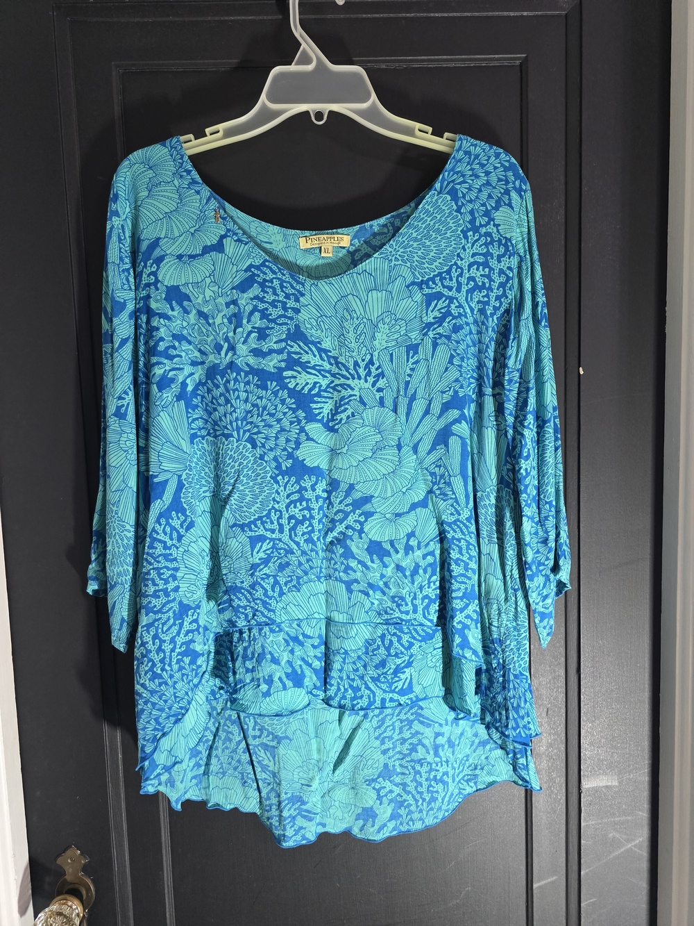 Pineapple Blue Floral Layered Scoop-Neck Tunic